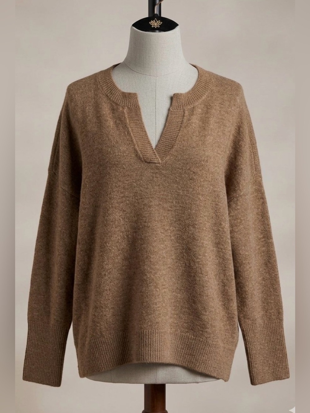 Vince Camuto Split Neck Oversized Pullover Sweater - Camel